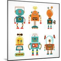 Set Of Cute Vintage Robots-Marish-Mounted Art Print