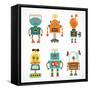 Set Of Cute Vintage Robots-Marish-Framed Stretched Canvas