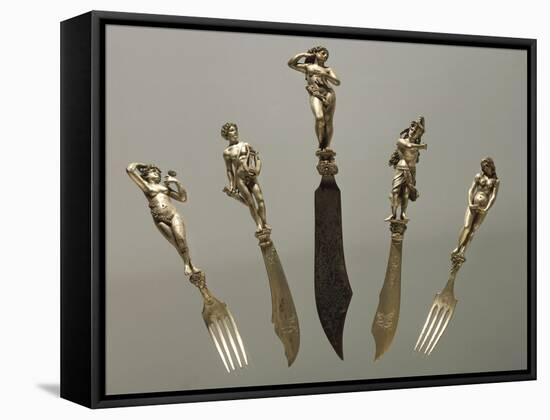 Set of Cutlery with Mythological Figures-Shaped Handles, 1887-Eugenio Furia-Framed Stretched Canvas