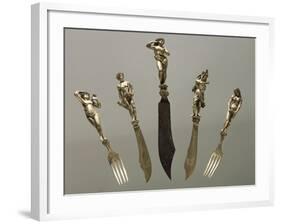 Set of Cutlery with Mythological Figures-Shaped Handles, 1887-Eugenio Furia-Framed Giclee Print