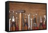 Set of Different Tools on Wooden Background-egal-Framed Stretched Canvas