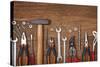Set of Different Tools on Wooden Background-egal-Stretched Canvas