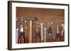 Set of Different Tools on Wooden Background-egal-Framed Photographic Print