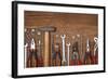 Set of Different Tools on Wooden Background-egal-Framed Photographic Print