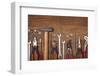 Set of Different Tools on Wooden Background-egal-Framed Photographic Print