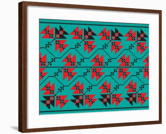 Set of Ethnic Floral Geometric Pattern Ornament in Different Colors. Vector Illustration. from Coll-Zinaida Zaiko-Framed Art Print