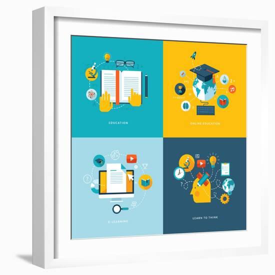 Set of Flat Design Concept Icons for Web and Mobile Phone Services and Apps-PureSolution-Framed Art Print