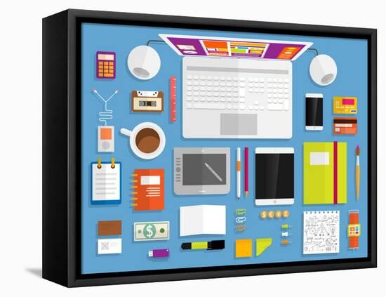 Set of Flat Design Icons. Mobile Phones, Tablet Pc, Marketing Technologies, Mobile Apps, Email, Vid-Ozerina Anna-Framed Stretched Canvas