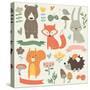 Set of Forest Animals in Cartoon Style. Cute Hedgehog, Birds, Bear, Fox, Hare, Mushrooms, Elk, Snai-Kaliaha Volha-Stretched Canvas