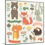 Set of Forest Animals in Cartoon Style. Cute Hedgehog, Birds, Bear, Fox, Hare, Mushrooms, Elk, Snai-Kaliaha Volha-Mounted Art Print