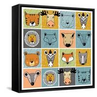 Set of Forest Animals/Tiger,Elk,Bear,Zebra,Lion,Fox,Wild Boar,Mouse,Wolf/Hand Drawn Vector Illustra-Eteri Davinski-Framed Stretched Canvas