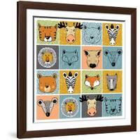 Set of Forest Animals/Tiger,Elk,Bear,Zebra,Lion,Fox,Wild Boar,Mouse,Wolf/Hand Drawn Vector Illustra-Eteri Davinski-Framed Art Print