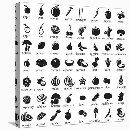 Set of Fruits and Vegetables Icons-strejman-Stretched Canvas