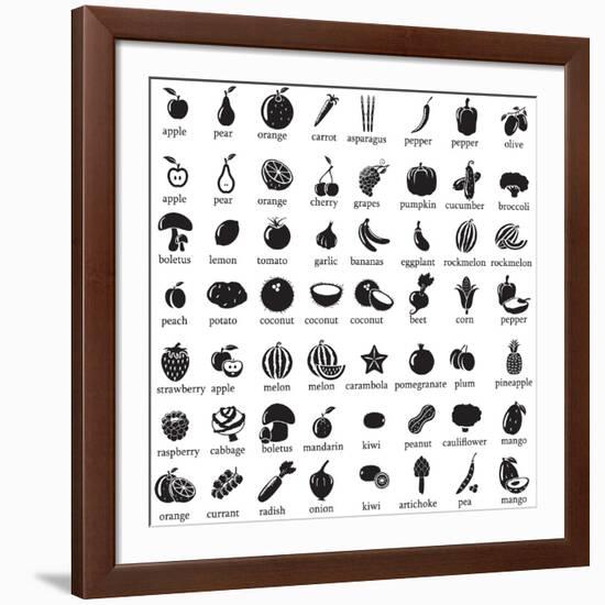 Set of Fruits and Vegetables Icons-strejman-Framed Art Print