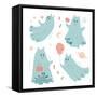 Set of Halloween Cats Ghost Characters in Mascarade Bedsheet Costumes and Other Holiday Symbols. Fl-Svetlana Shamshurina-Framed Stretched Canvas