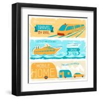 Set Of Horizontal Travel Banners In Retro Style-incomible-Framed Art Print