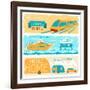 Set Of Horizontal Travel Banners In Retro Style-incomible-Framed Art Print