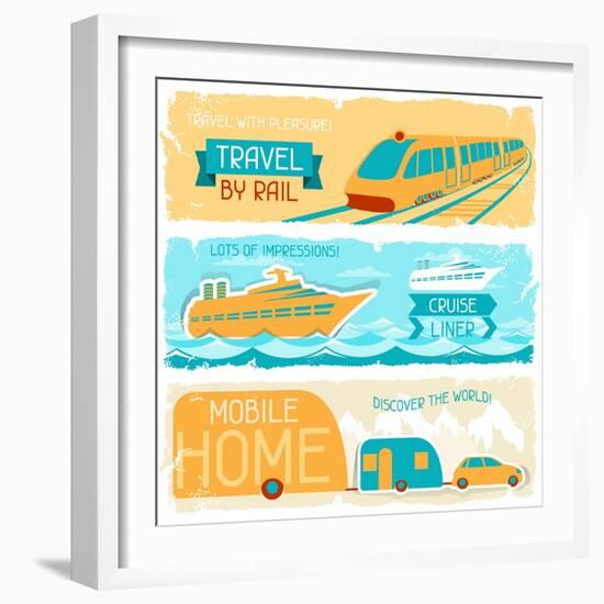 Set Of Horizontal Travel Banners In Retro Style-incomible-Framed Art Print