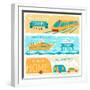 Set Of Horizontal Travel Banners In Retro Style-incomible-Framed Art Print