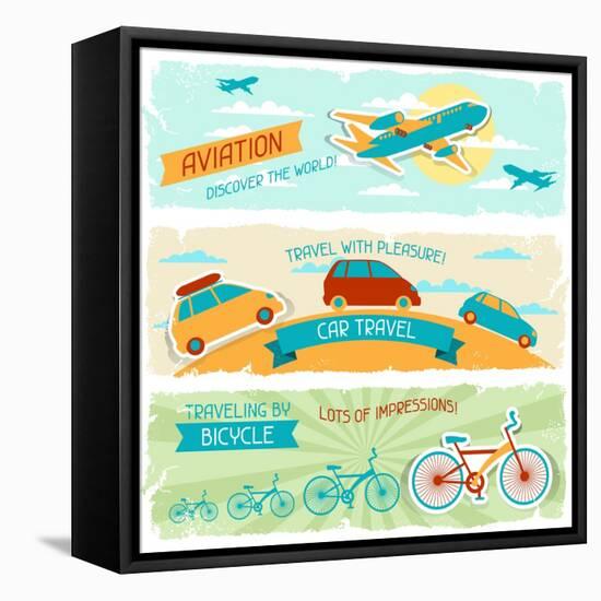 Set Of Horizontal Travel Banners In Retro Style-incomible-Framed Stretched Canvas