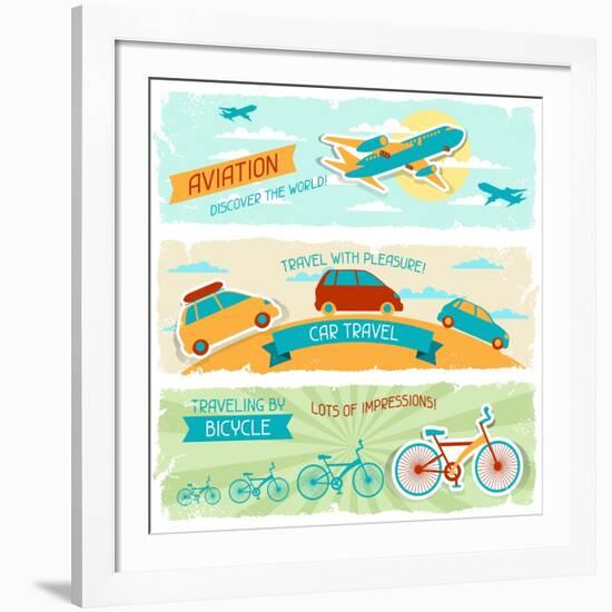 Set Of Horizontal Travel Banners In Retro Style-incomible-Framed Art Print