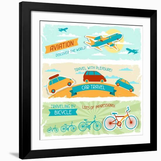 Set Of Horizontal Travel Banners In Retro Style-incomible-Framed Art Print