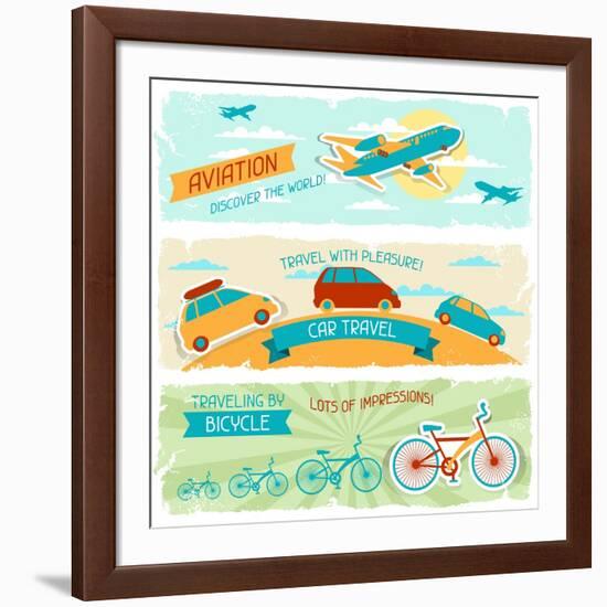 Set Of Horizontal Travel Banners In Retro Style-incomible-Framed Art Print