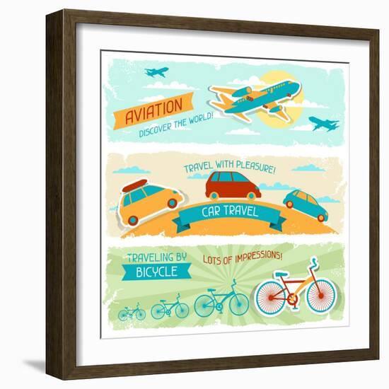 Set Of Horizontal Travel Banners In Retro Style-incomible-Framed Art Print