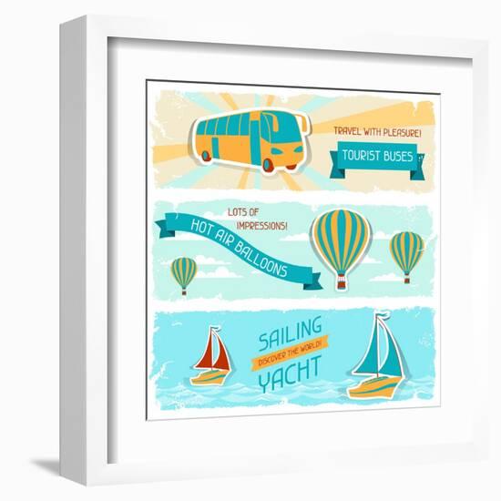 Set Of Horizontal Travel Banners In Retro Style-incomible-Framed Art Print