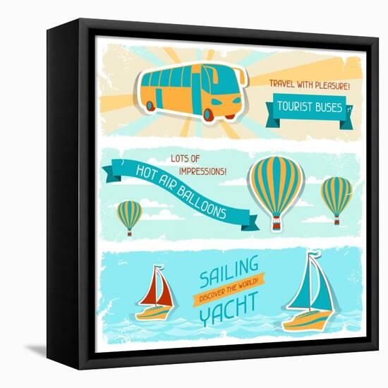 Set Of Horizontal Travel Banners In Retro Style-incomible-Framed Stretched Canvas