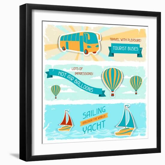 Set Of Horizontal Travel Banners In Retro Style-incomible-Framed Art Print