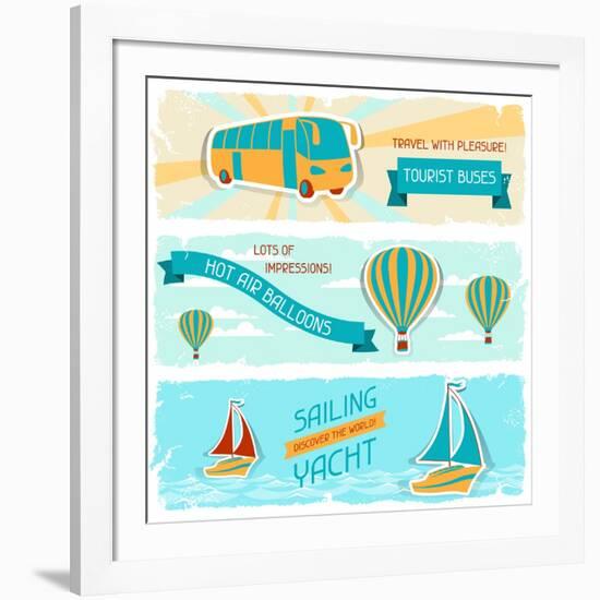 Set Of Horizontal Travel Banners In Retro Style-incomible-Framed Art Print