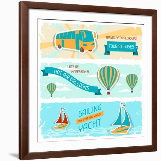 Set Of Horizontal Travel Banners In Retro Style-incomible-Framed Art Print