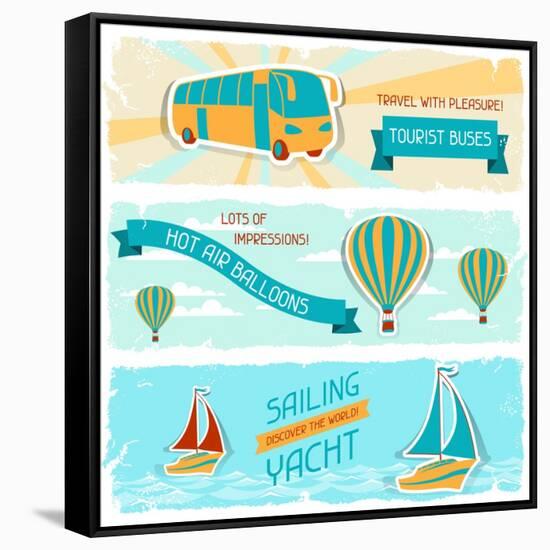 Set Of Horizontal Travel Banners In Retro Style-incomible-Framed Stretched Canvas