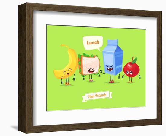 Set of Lunch Characters. Vector Cute Cartoons-Krolone-Framed Art Print