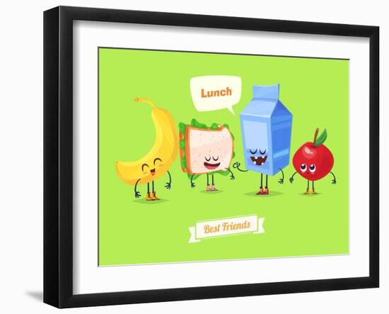 Set of Lunch Characters. Vector Cute Cartoons-Krolone-Framed Art Print