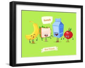 Set of Lunch Characters. Vector Cute Cartoons-Krolone-Framed Art Print