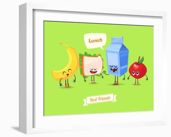 Set of Lunch Characters. Vector Cute Cartoons-Krolone-Framed Art Print