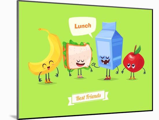 Set of Lunch Characters. Vector Cute Cartoons-Krolone-Mounted Art Print