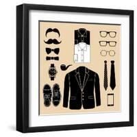 Set of Man Fashion Elements. Vector Illustration-mvasya-Framed Art Print