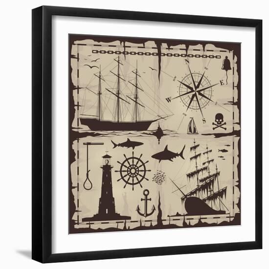 Set of Nautical Design Elements. No Trace. All Images Could Be Easy Modified-Makhnach S-Framed Art Print