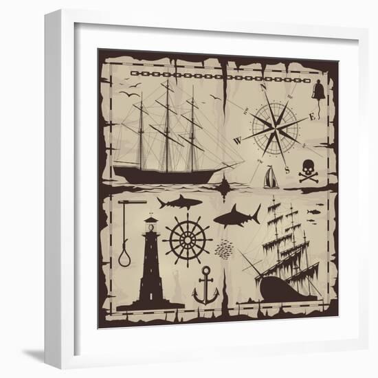 Set of Nautical Design Elements. No Trace. All Images Could Be Easy Modified-Makhnach S-Framed Art Print