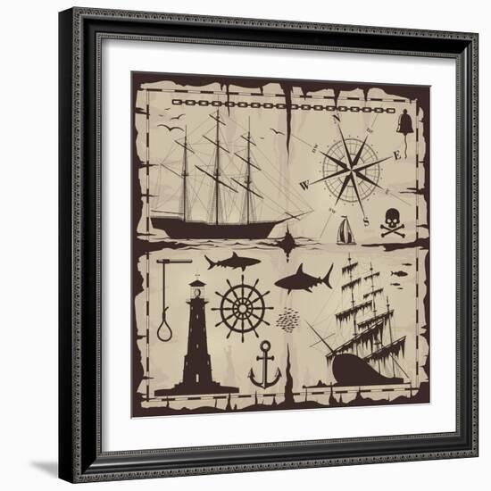 Set of Nautical Design Elements. No Trace. All Images Could Be Easy Modified-Makhnach S-Framed Art Print