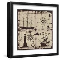 Set of Nautical Design Elements. No Trace. All Images Could Be Easy Modified-Makhnach S-Framed Art Print