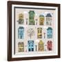 Set of Old European Houses Isolated on Vintage Background. Hand Drawn Sketch in Doodle Style. Vecto-Piranjya-Framed Art Print