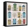 Set of Old European Houses Isolated on Vintage Background. Hand Drawn Sketch in Doodle Style. Vecto-Piranjya-Framed Stretched Canvas