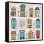 Set of Old European Houses Isolated on Vintage Background. Hand Drawn Sketch in Doodle Style. Vecto-Piranjya-Framed Stretched Canvas