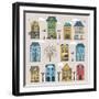 Set of Old European Houses Isolated on Vintage Background. Hand Drawn Sketch in Doodle Style. Vecto-Piranjya-Framed Art Print