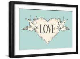 Set of Old Love Birds-foxysgraphic-Framed Art Print