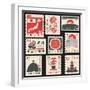 Set of Old Postage Stamps with Japanese Symbols-paseven-Framed Photographic Print